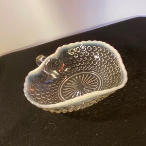Vintage Anchor Hocking Moonstone Opalescent Candy Dish 7" Hobnail Glass 1940s